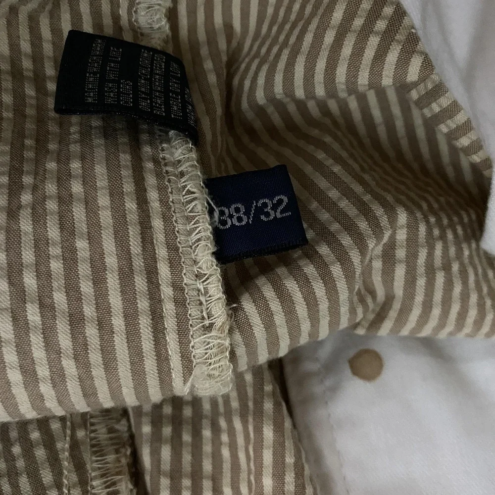 Polo Ralph Lauren Pants Mens 38x32 Beige Striped Seer Sucker Chino Dress Vintage